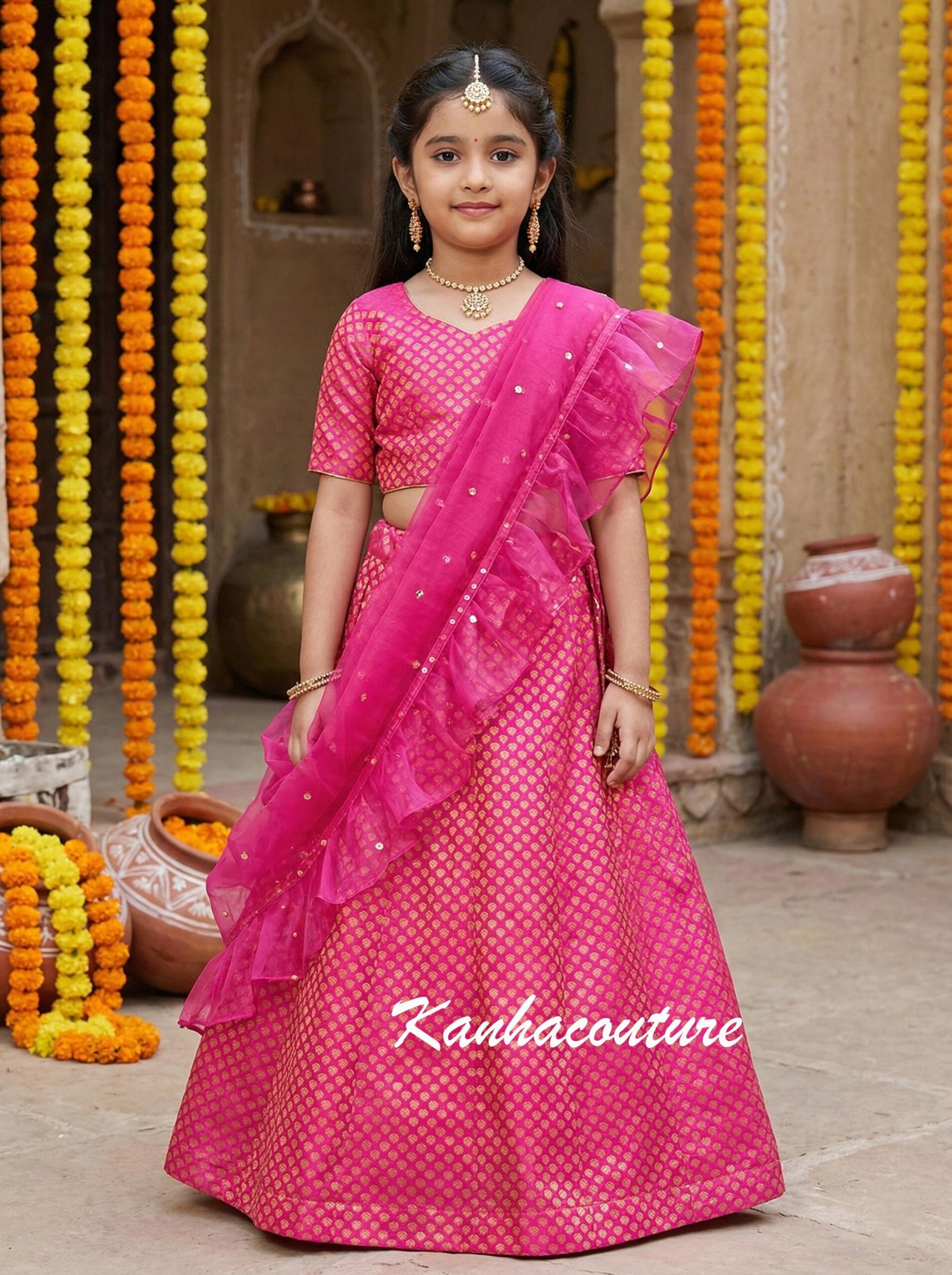 Orange Banarasi Kids Lehenga Choli – Custom Made to Measure