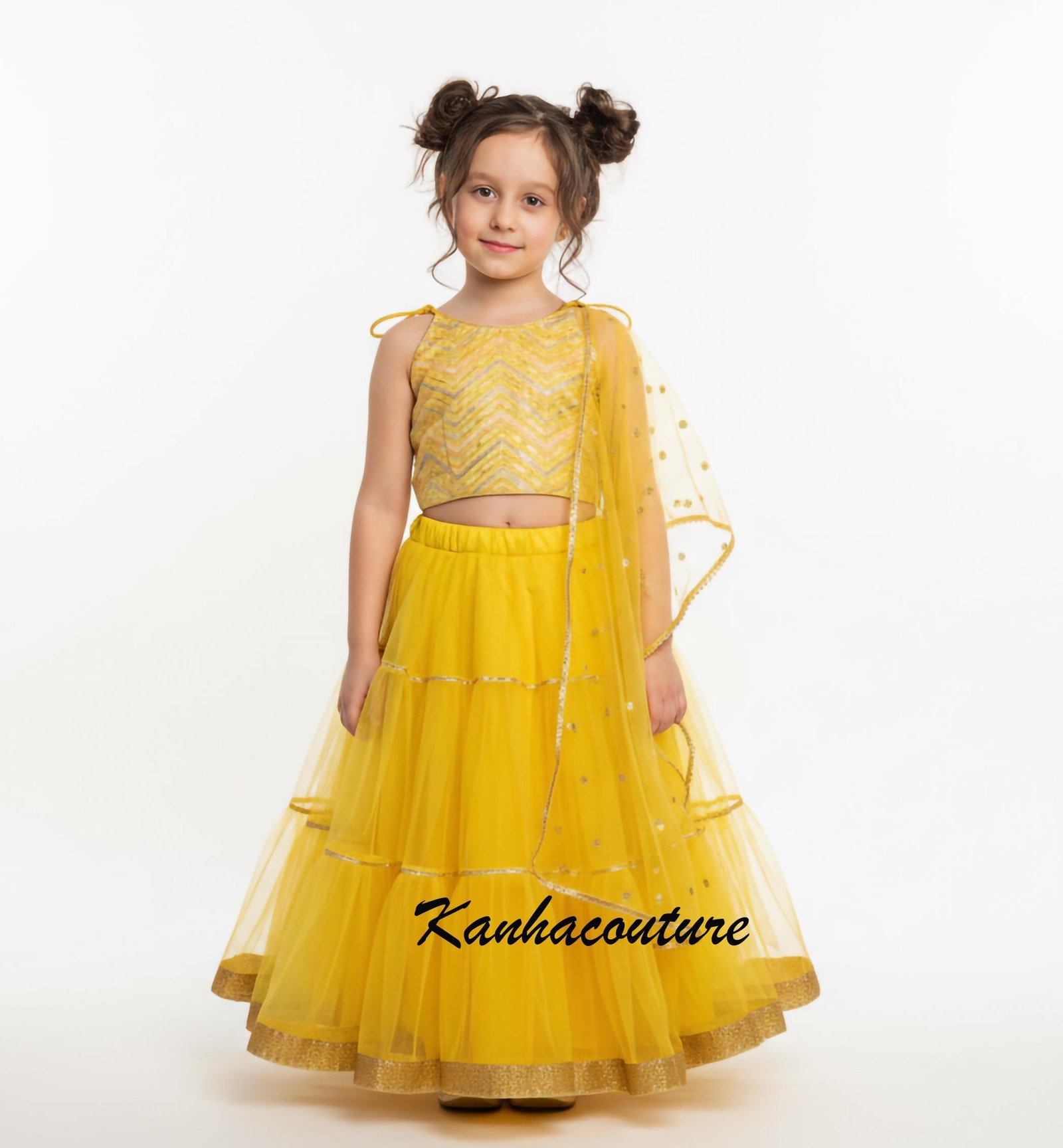 Yellow Net Sequin Kids Lehenga Choli – Custom Made to Measure - Image 2
