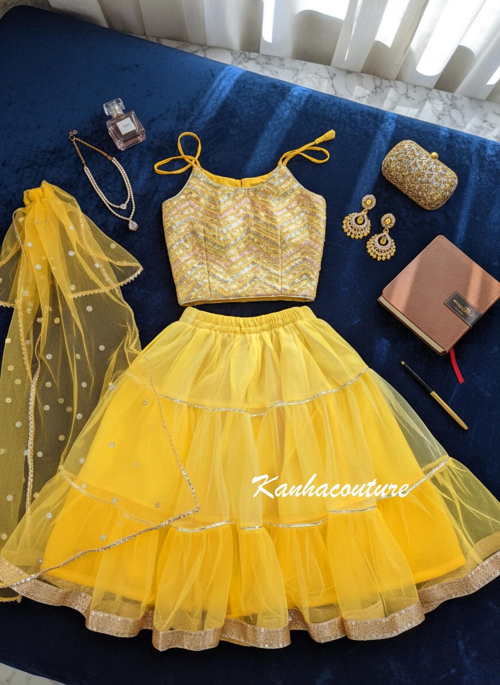 Yellow Net Sequin Kids Lehenga Choli – Custom Made to Measure - Image 5