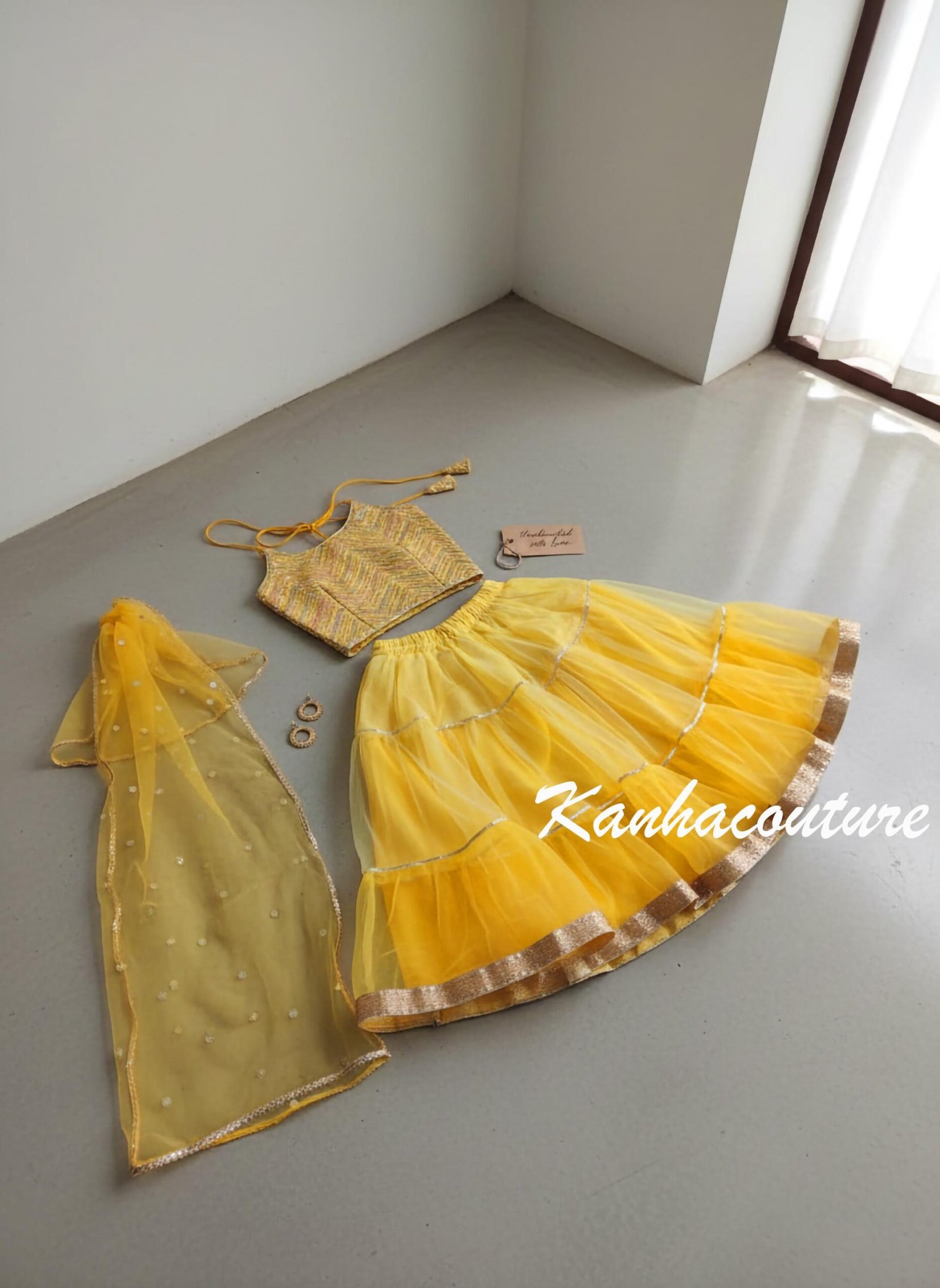 Yellow Net Sequin Kids Lehenga Choli – Custom Made to Measure - Image 6