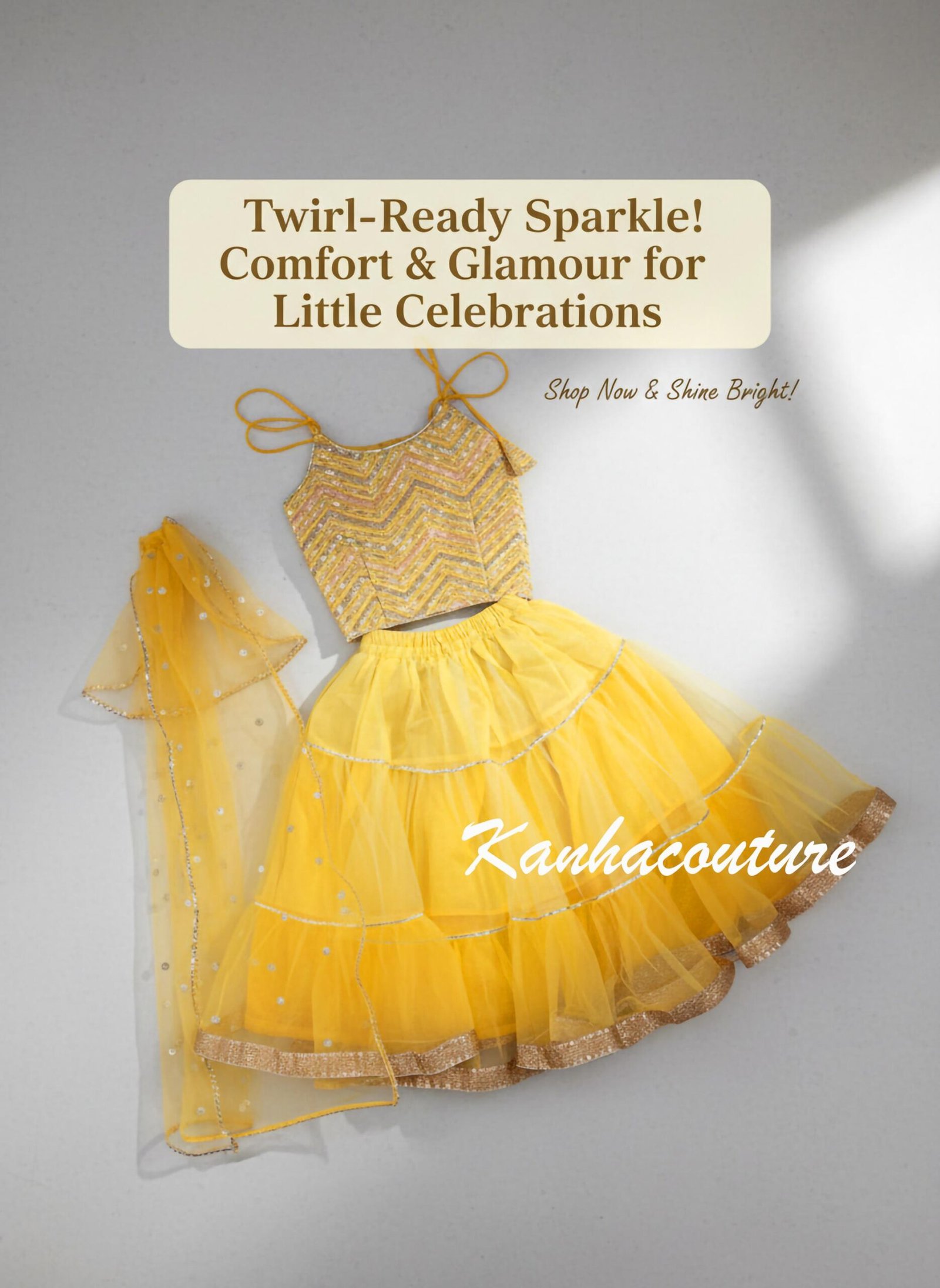 Yellow Net Sequin Kids Lehenga Choli – Custom Made to Measure - Image 9