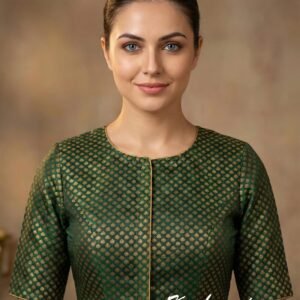 Emerald Green Brocade Elbow Sleeve Blouse with Gold Motifs