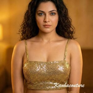 Gold Sequin Blouse with Deep Back for Festive Elegance