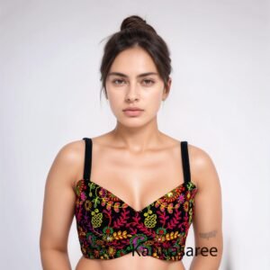 Black Velvet Embroidered Saree Blouse – Custom Made to Measure