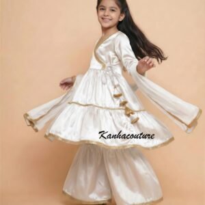 Girls Festive Satin Sharara Set & Flared Kurti for Celebrations