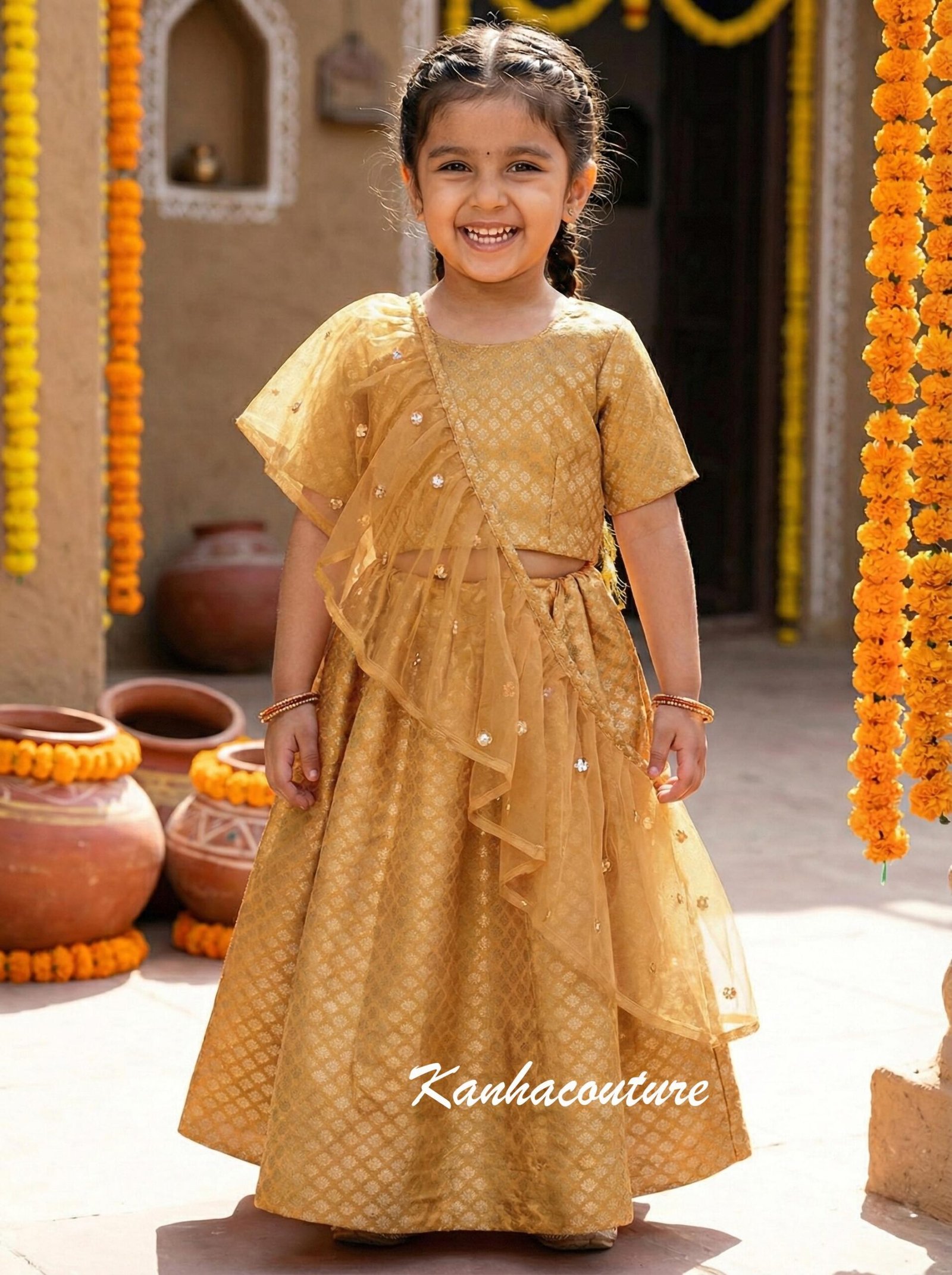 Orange Banarasi Kids Lehenga Choli – Custom Made to Measure - Image 3