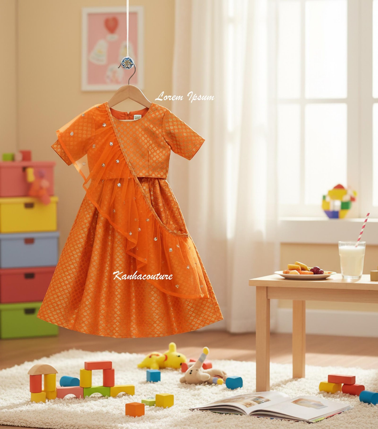 Orange Banarasi Kids Lehenga Choli – Custom Made to Measure - Image 5