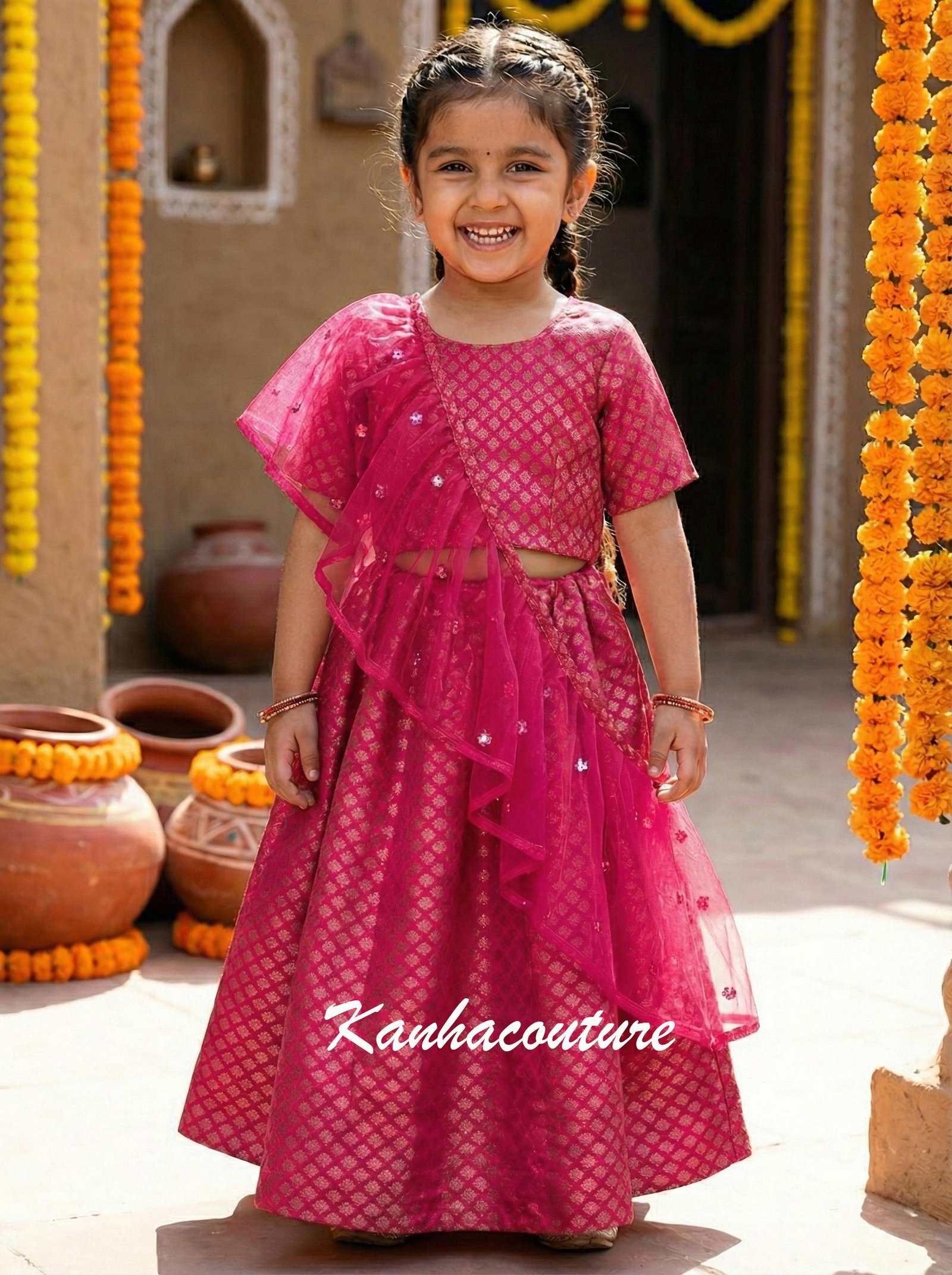 Orange Banarasi Kids Lehenga Choli – Custom Made to Measure - Image 4