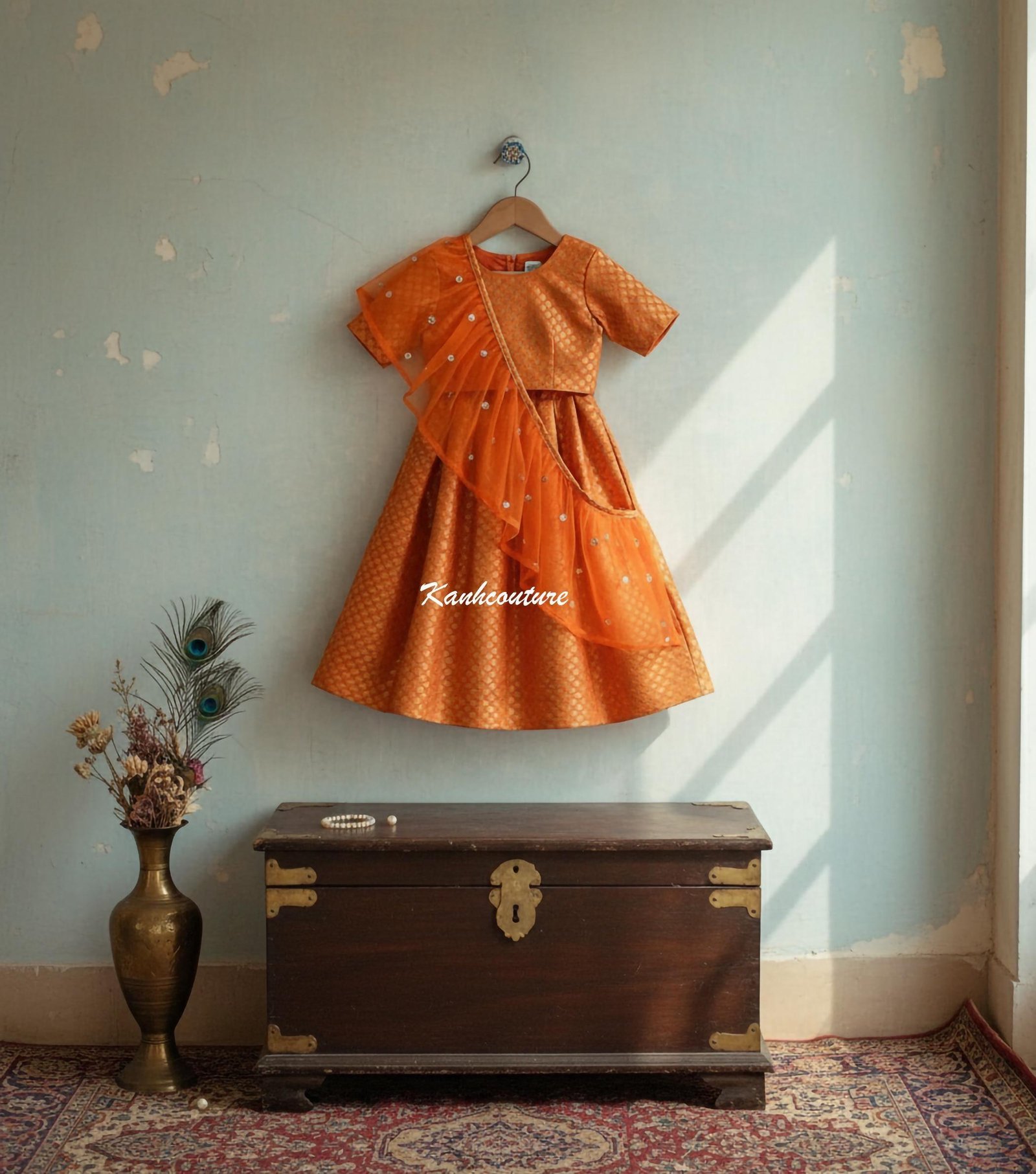 Orange Banarasi Kids Lehenga Choli – Custom Made to Measure - Image 7