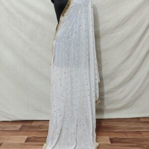 Custom Chinon Silk Dupatta with Gold Sequin & Gota Fringe