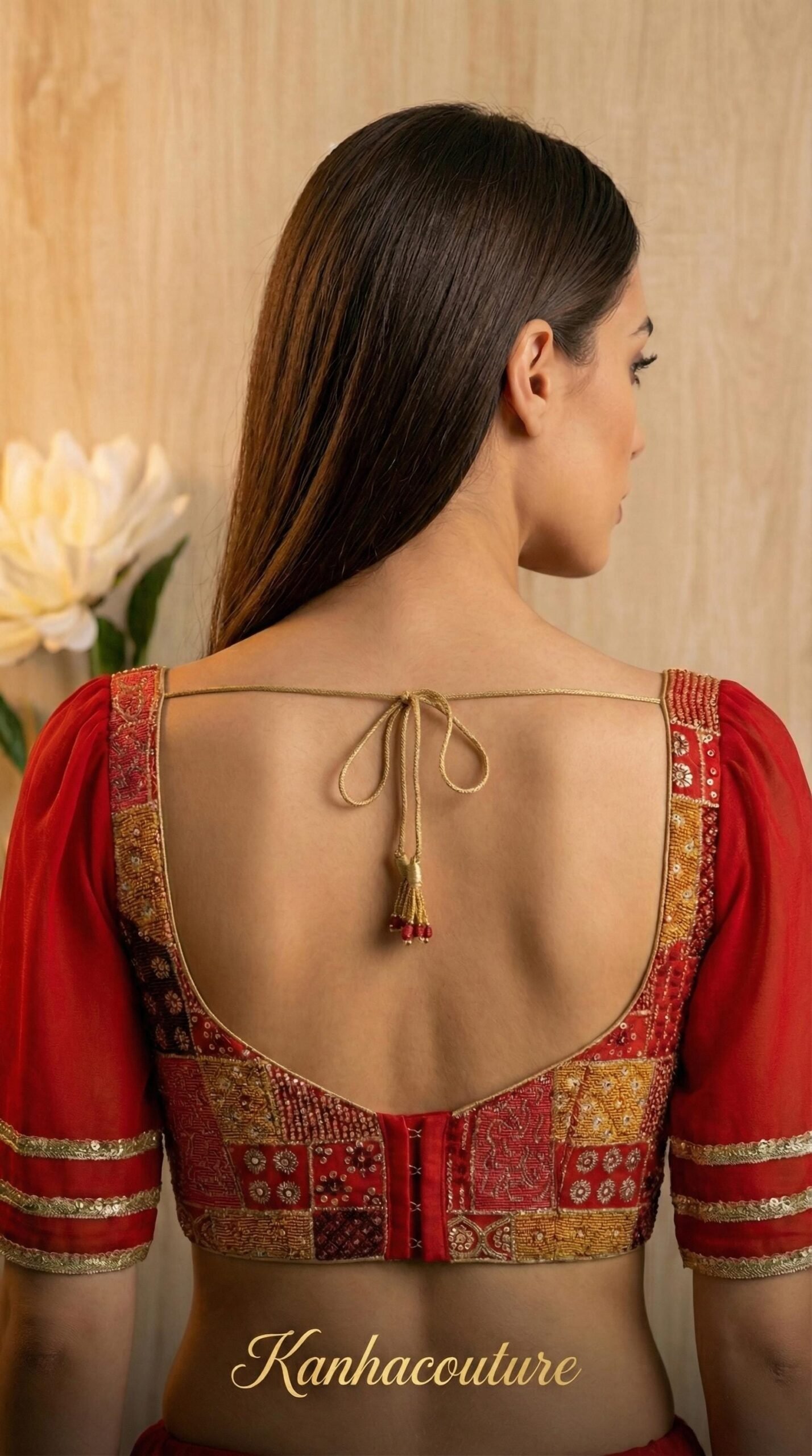 Royal Blue Silk Embroidered Saree Blouse – Custom Made to Measure - Image 2