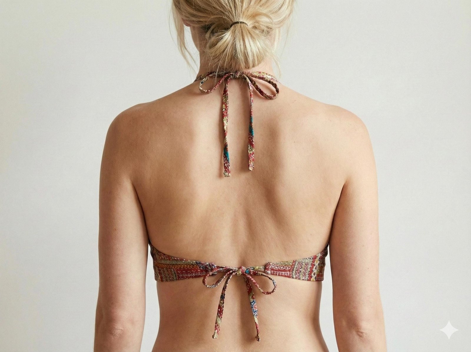 Boho Patchwork Halter Crop Top with Deep V Neck & Tie Back - Image 2