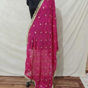Chinon Silk Dupatta with Gota Fringe & Sequin Motif - Custom Colors