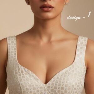 Custom White Sequin Blouse with Sweetheart Neckline & Tie Back