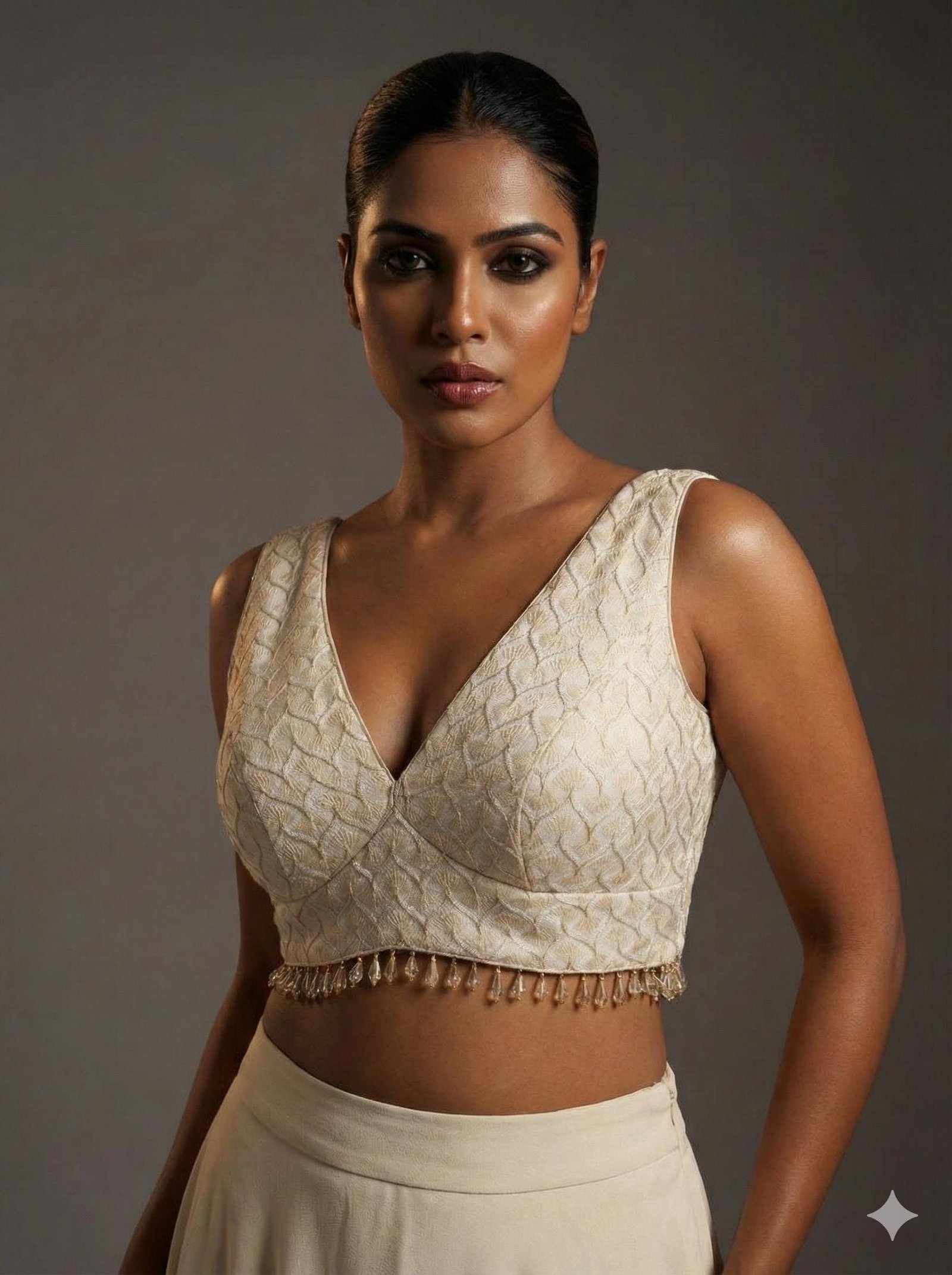 Ivory Embroidered Saree Blouse | Handmade Bridal Choli Design