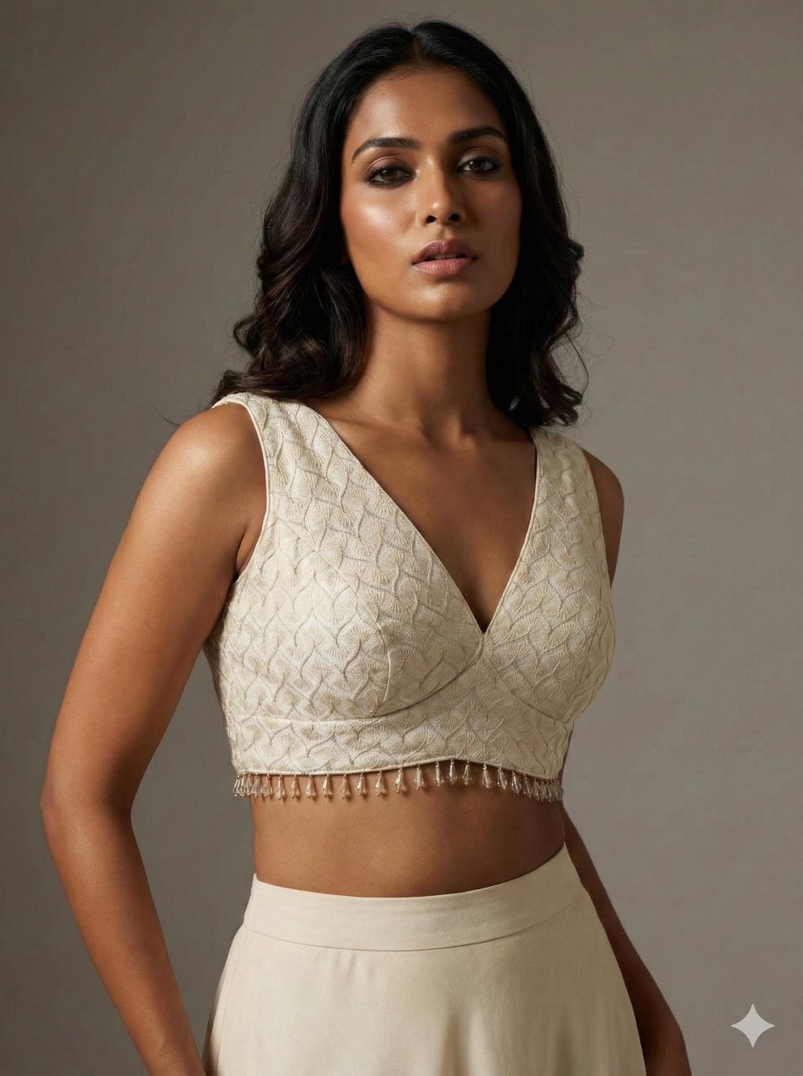 Ivory Embroidered Saree Blouse | Handmade Bridal Choli Design - Image 4