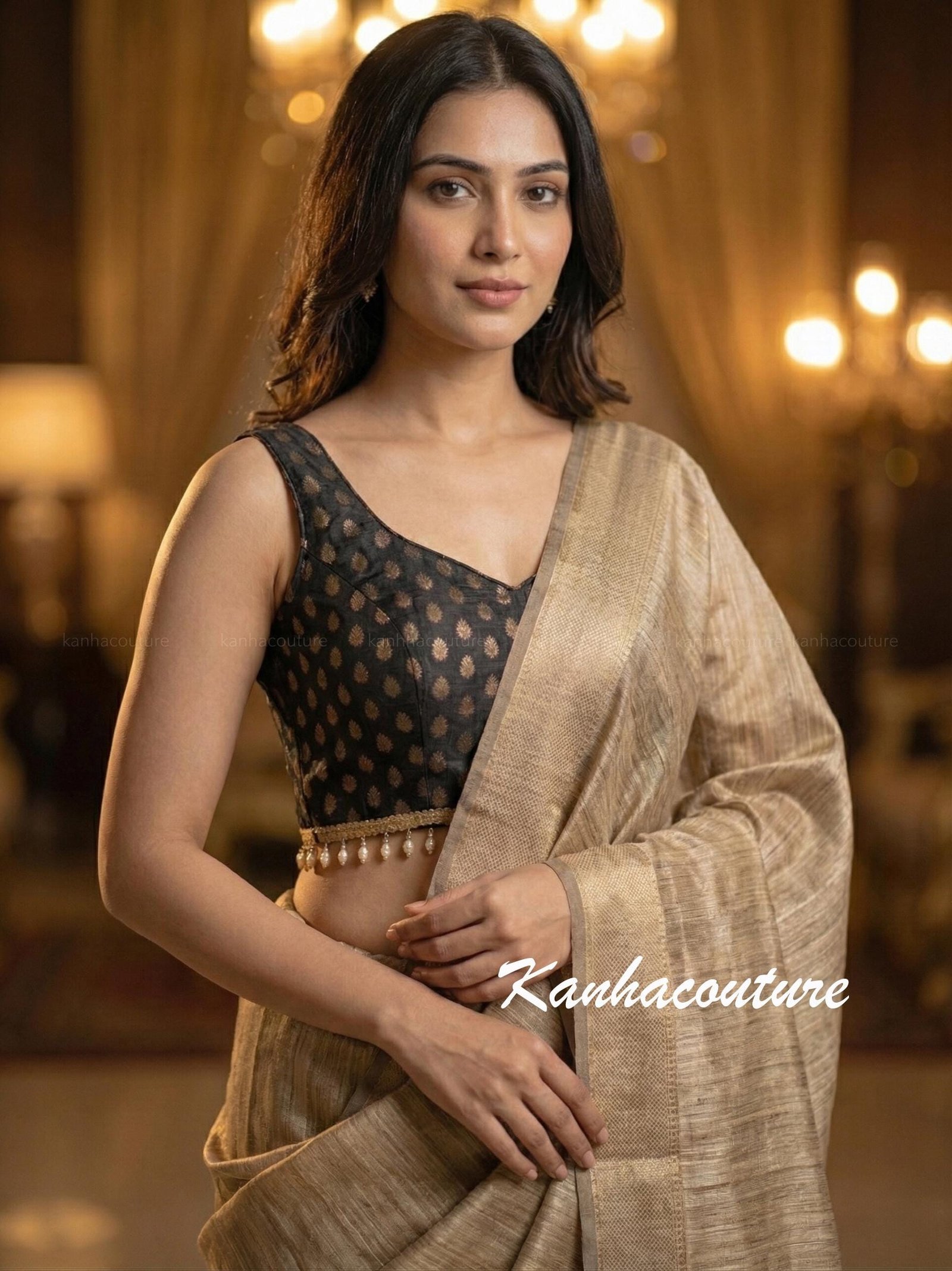 Black Brocade Saree Blouse – Custom Made to Measure - Image 6