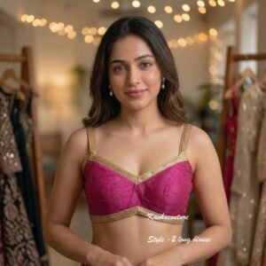 Elegant Pink Saree Blouse with Sweetheart Neckline & Spaghetti Straps