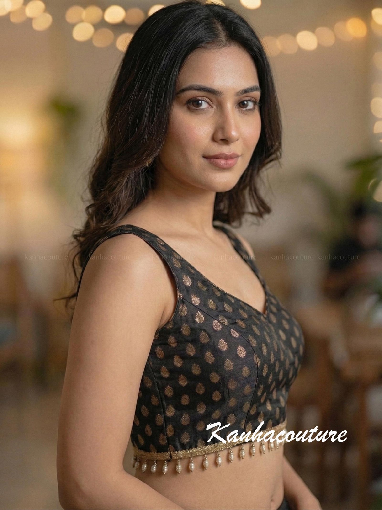 Black Brocade Saree Blouse – Custom Made to Measure - Image 4