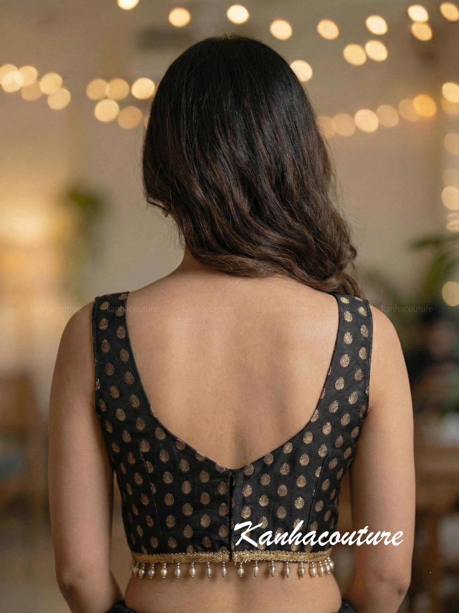 Black Brocade Saree Blouse – Custom Made to Measure - Image 3