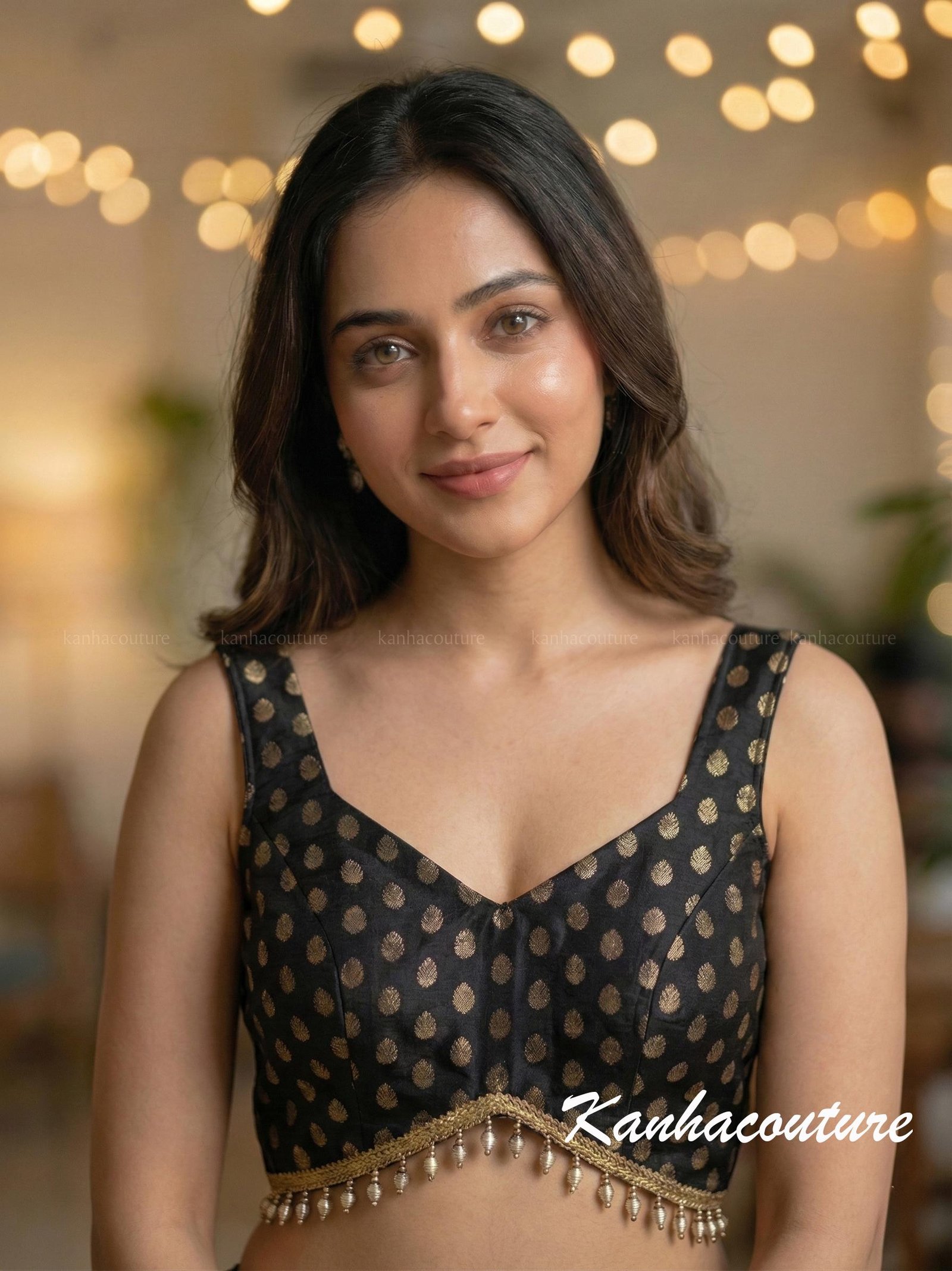 Black Brocade Saree Blouse – Custom Made to Measure - Image 2