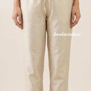 Custom Elastic Waist Raw Silk Straight Leg Pants for Festive Wear