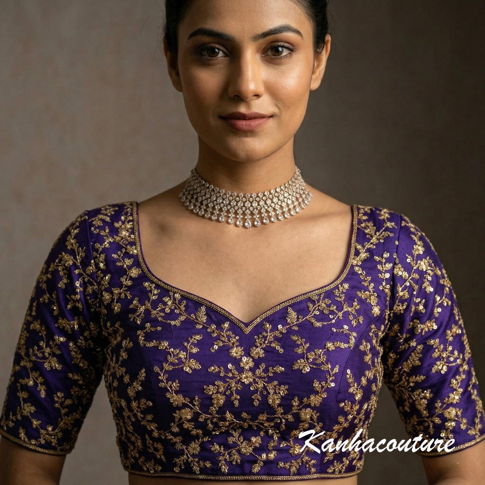 Purple Silk Embroidered Saree Blouse – Custom Made to Measure