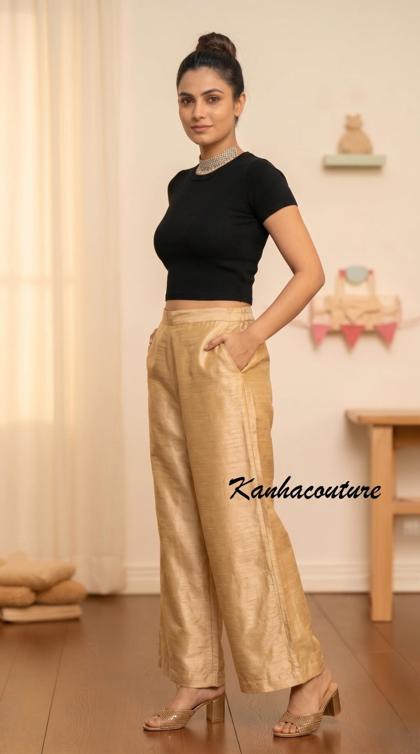 Golden Silk Blend Pants – Custom Made to Measure - Image 8