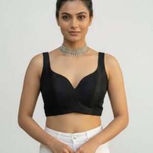 Designer Backless Black Silk Saree Blouse with Tie-Up Crop Top