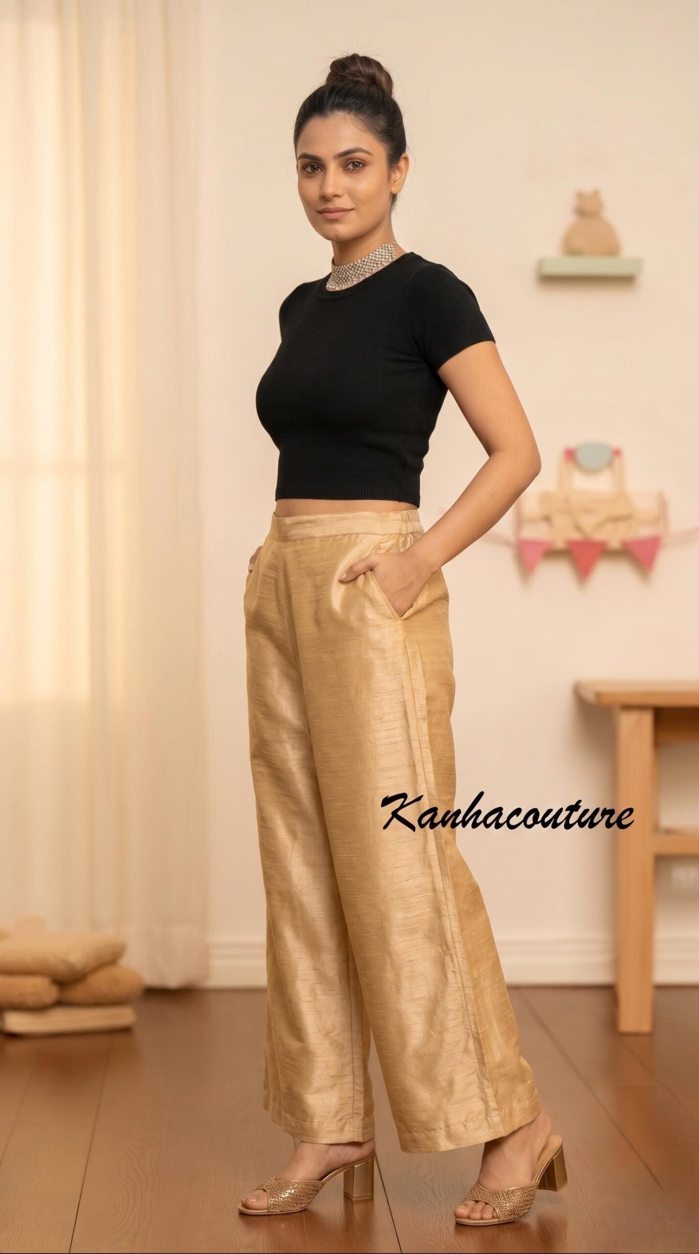 Golden Silk Blend Pants – Custom Made to Measure - Image 6