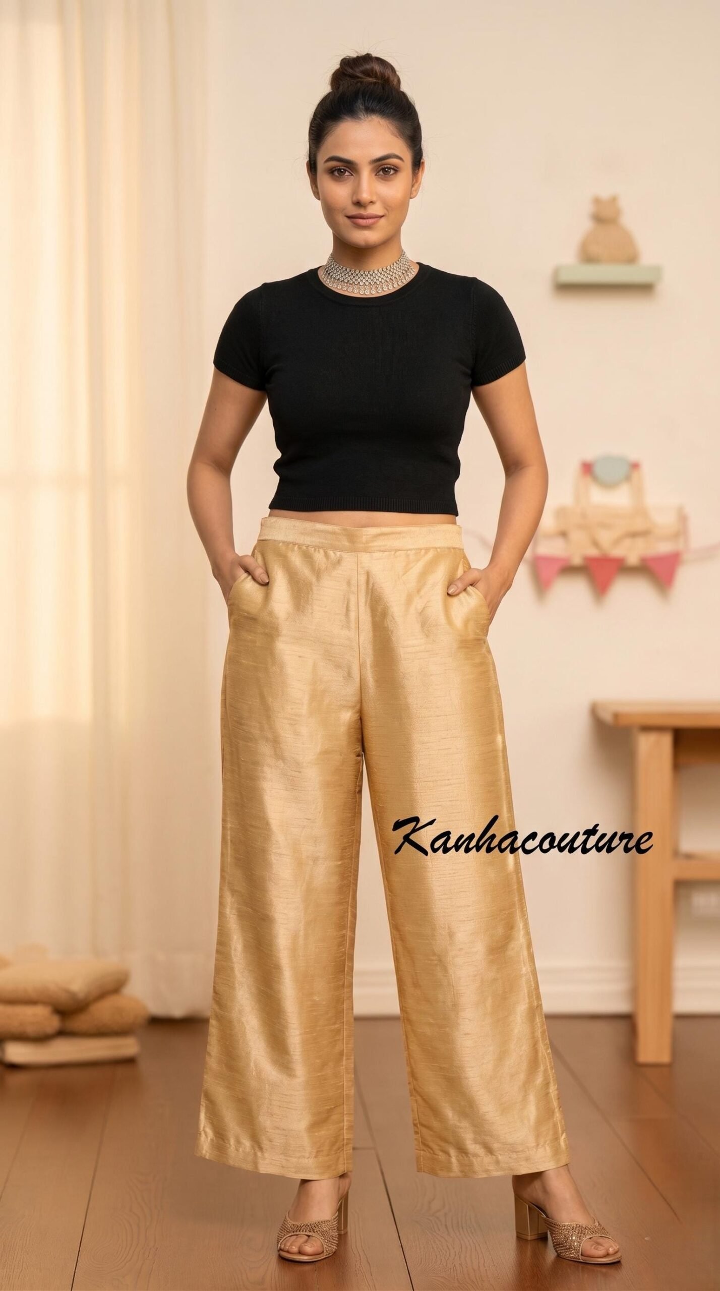 Golden Silk Blend Pants – Custom Made to Measure - Image 4