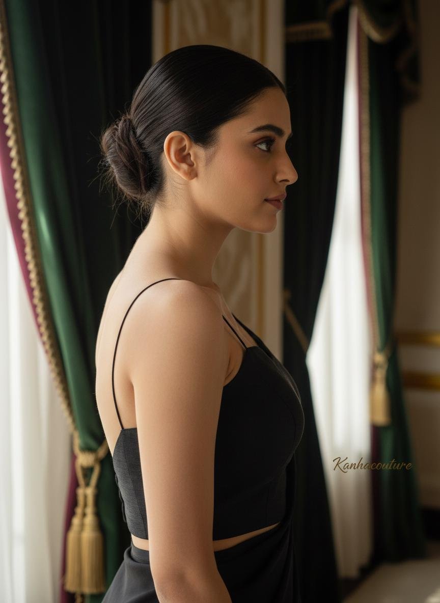 Black Blended Silk Saree Blouse – Custom Made to Measure - Image 5