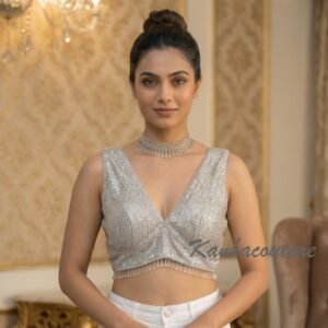 Silver Sequin Backless Blouse with Tassels | Designer Crop Top