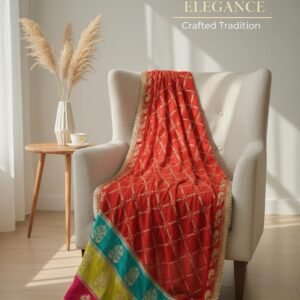 Rust Orange Embroidered Dupatta | Bridal Shawl with Zari Work