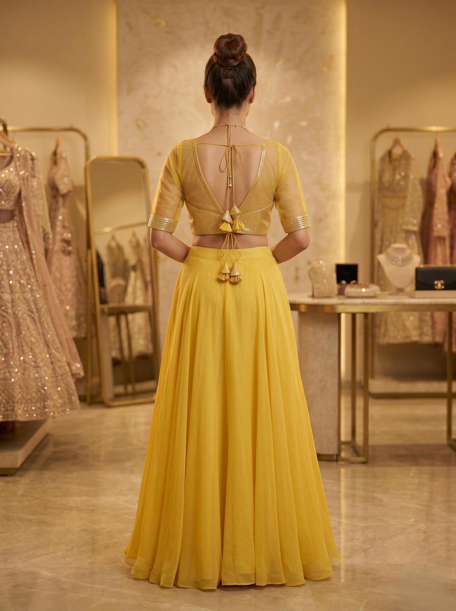 Yellow Net Lehenga Choli – Custom Made to Measure - Image 2