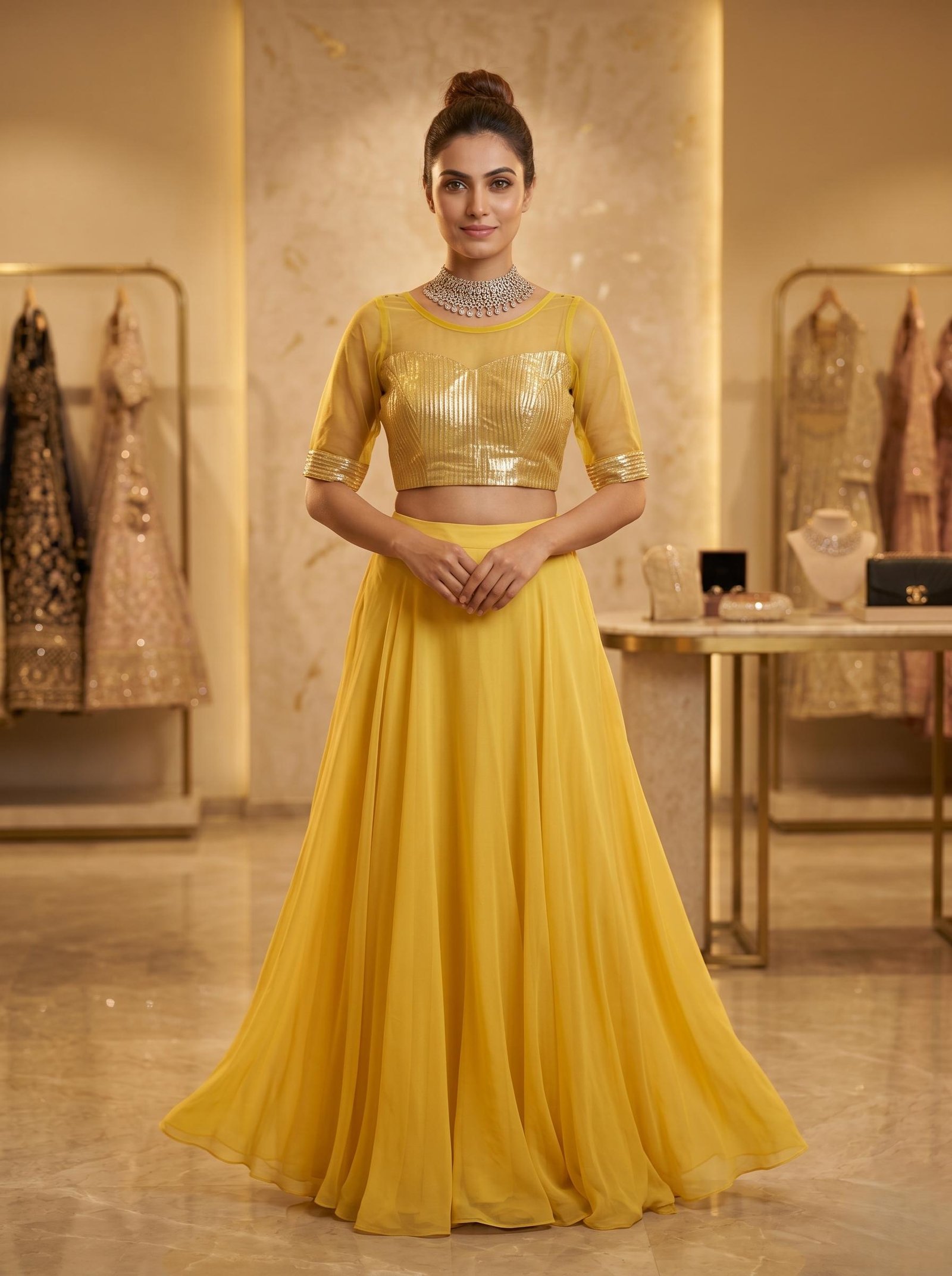 Yellow Net Lehenga Choli – Custom Made to Measure