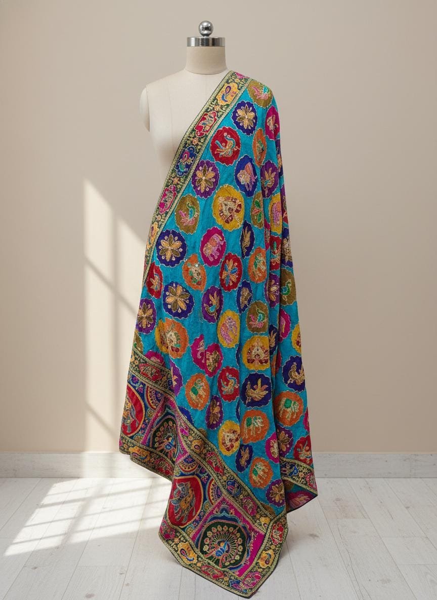Red Crepe Embroidered Dupatta – Custom Made to Measure