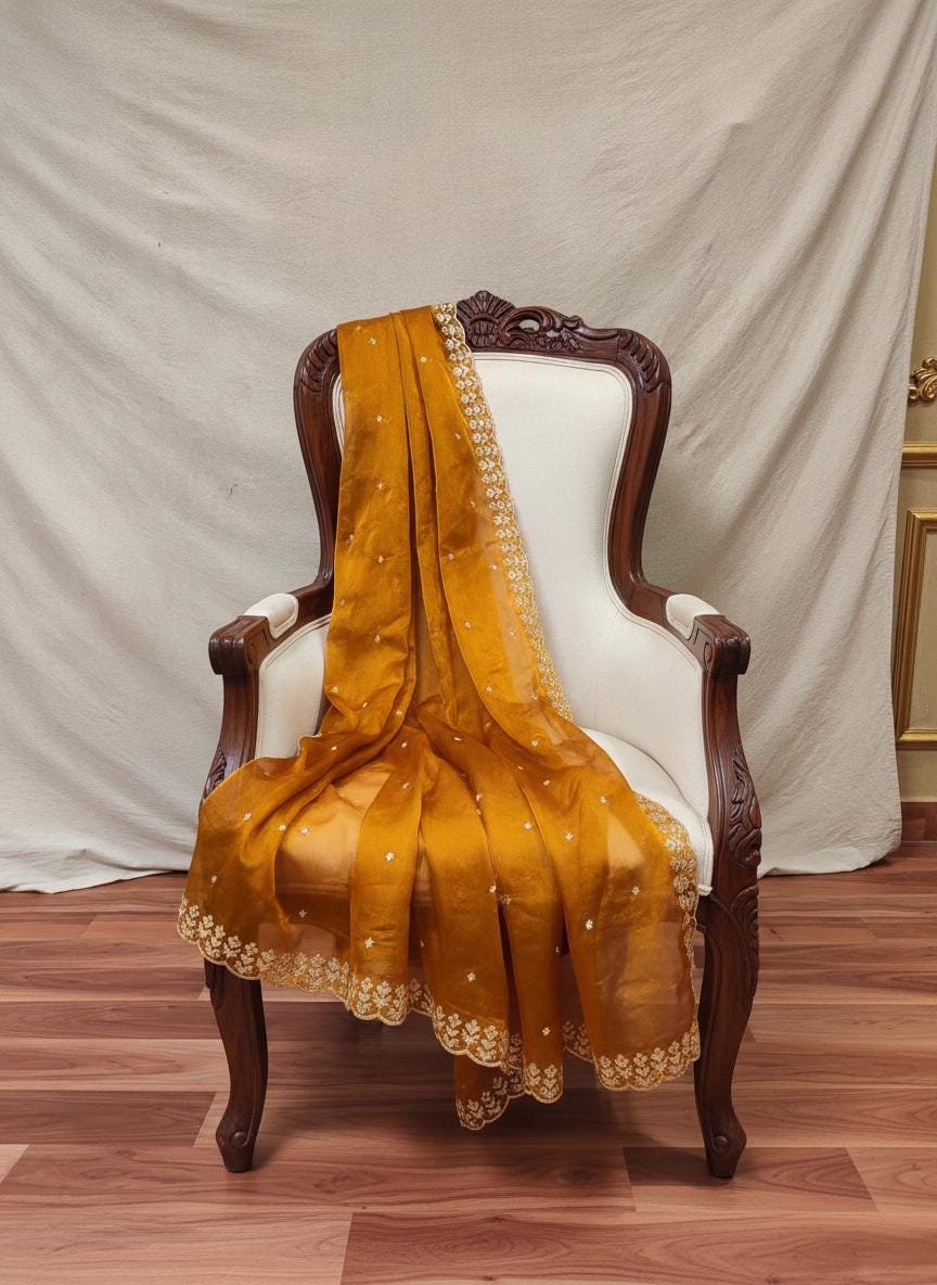 Off-White Organza Embroidered Dupatta – Custom Made to Measure - Image 3