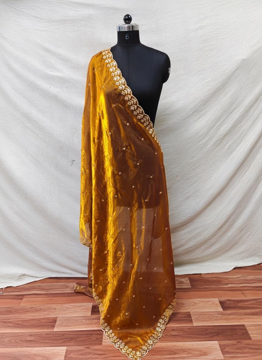 Off-White Organza Embroidered Dupatta – Custom Made to Measure - Image 5