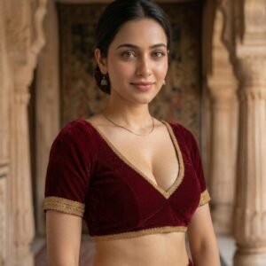 Velvet Plunge Neck Blouse | Custom Designer Choli for Weddings