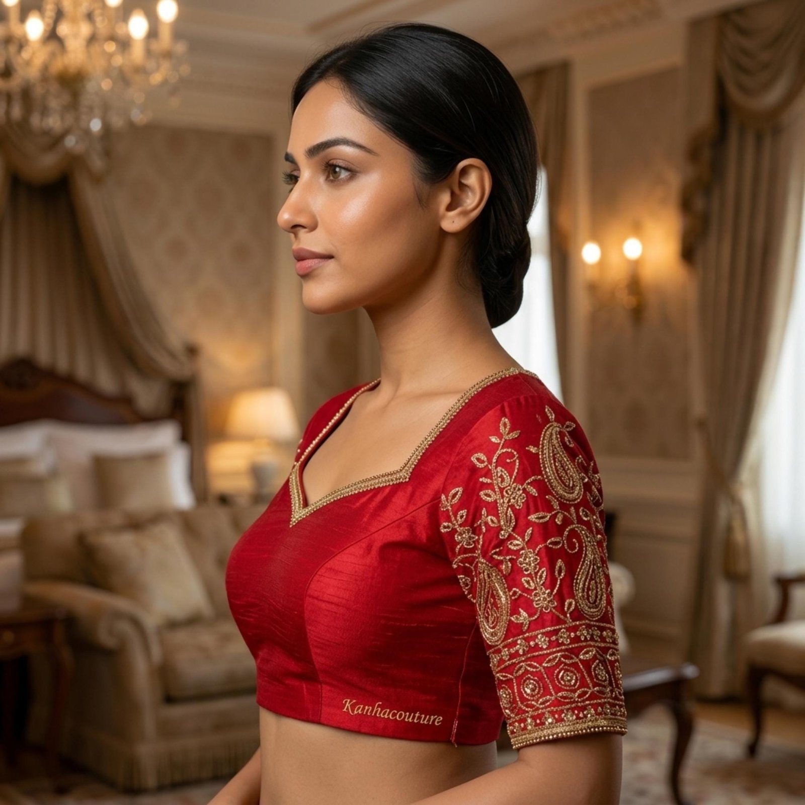 Gold Organza Embroidered Lehenga Choli – Custom Made to Measure - Image 4