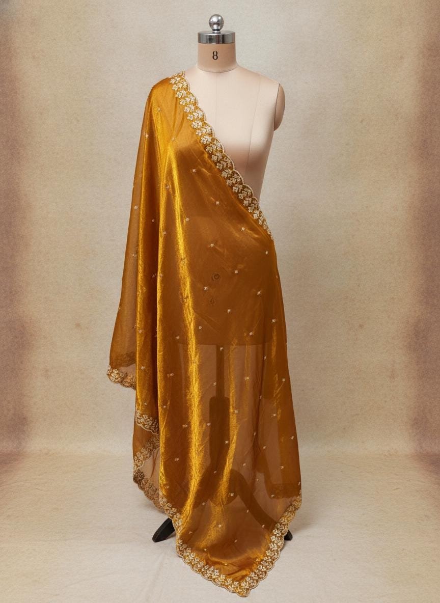 Off-White Organza Embroidered Dupatta – Custom Made to Measure - Image 2