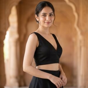 Custom Sleeveless Green Raw Silk Saree Blouse | Kanha Sarees