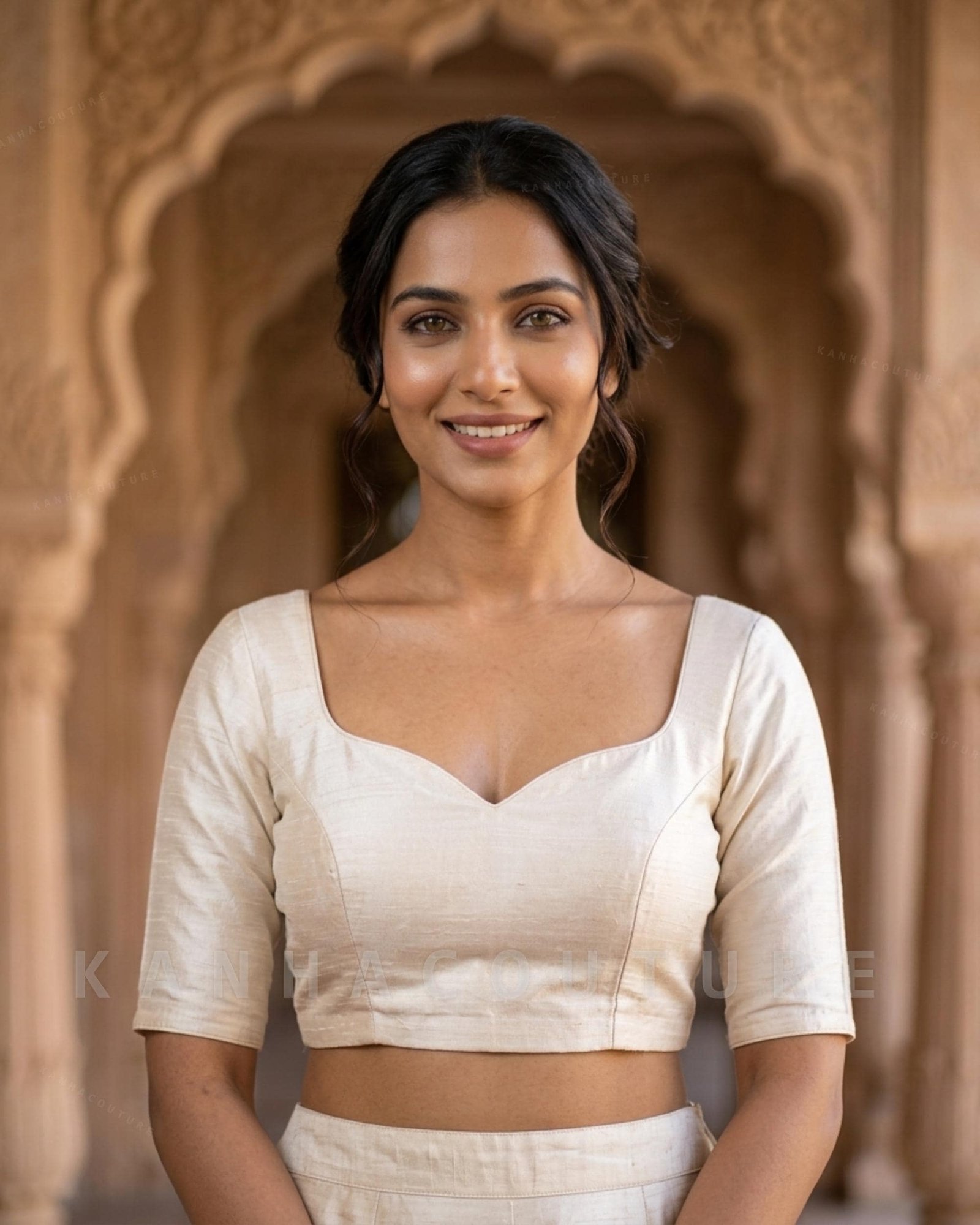 Ivory Blended Silk Lehenga Choli – Custom Made to Measure