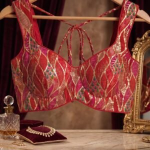 Red & Gold Sequin Saree Blouse | Custom Choli for Weddings