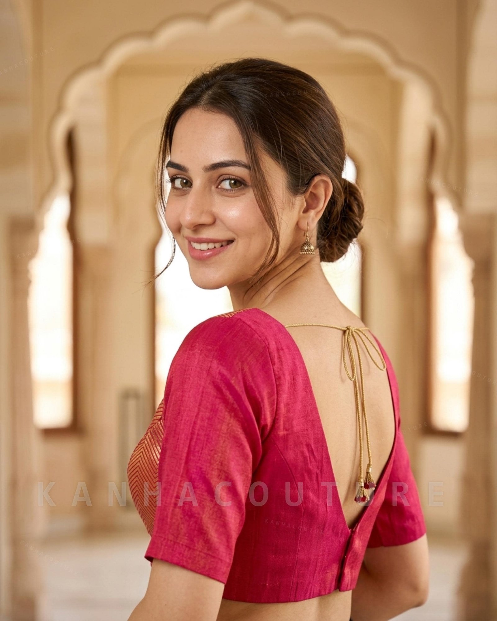 Hot Pink Silk Zari Work Lehenga Choli – Custom Made to Measure - Image 3