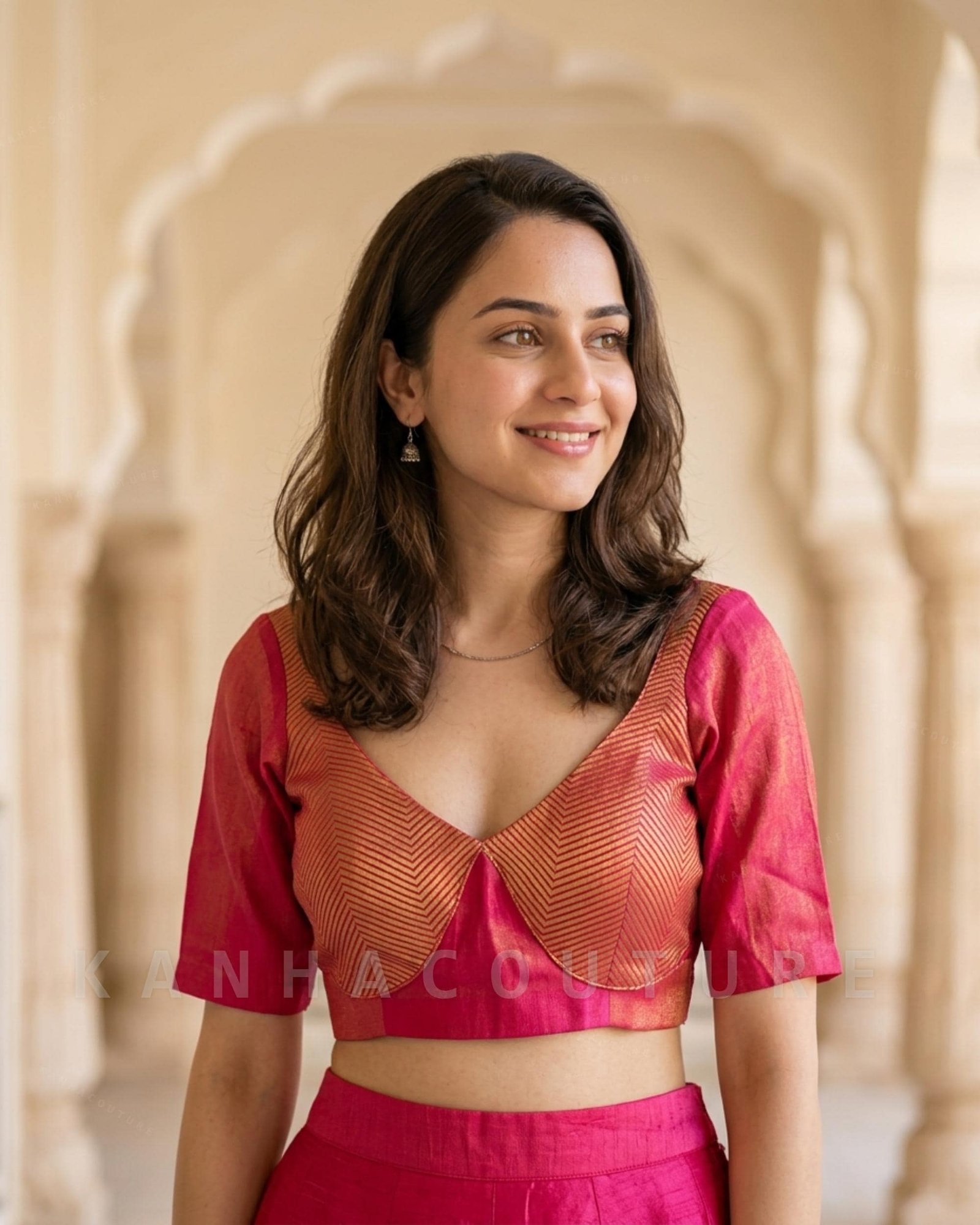 Hot Pink Silk Zari Work Lehenga Choli – Custom Made to Measure - Image 2