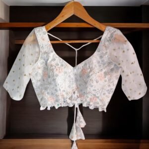 White Organza Embroidered Saree Blouse – Custom Made to Measure