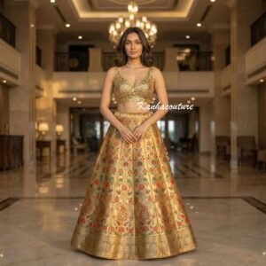 Golden Cotton Embroidery Lehenga Choli – Custom Made to Measure