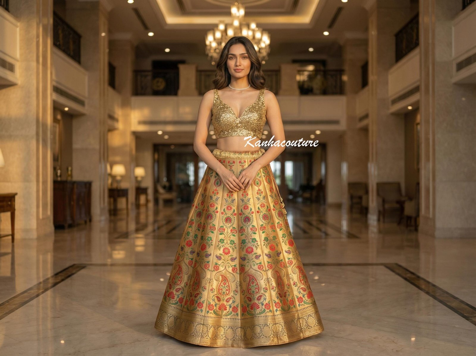 Golden Cotton Embroidery Lehenga Choli – Custom Made to Measure